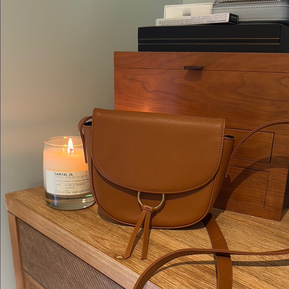 JJ Winters Brown and Tan Crossbody Bag with Flap Closure and Leather Strap